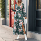 Fall Long Sleeve V-Neck Printing Dress