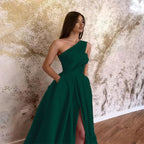 One-Shoulder Asymmetric Split A-Line Maxi Dress