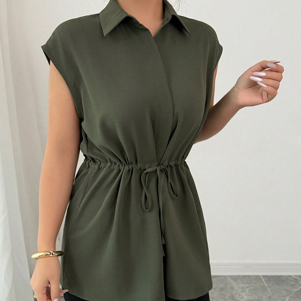 Women's Loose Waist Single Breasted Solid Color Polo Collar Women Short Sleeved Coat