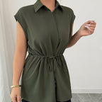 Women's Loose Waist Single Breasted Solid Color Polo Collar Women Short Sleeved Coat