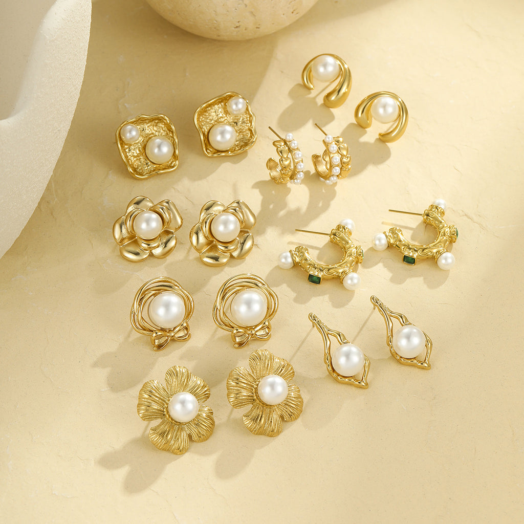 Floral Pearl Stud Earrings