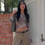Women's Sheer Mesh Animal Print Long Sleeve Top