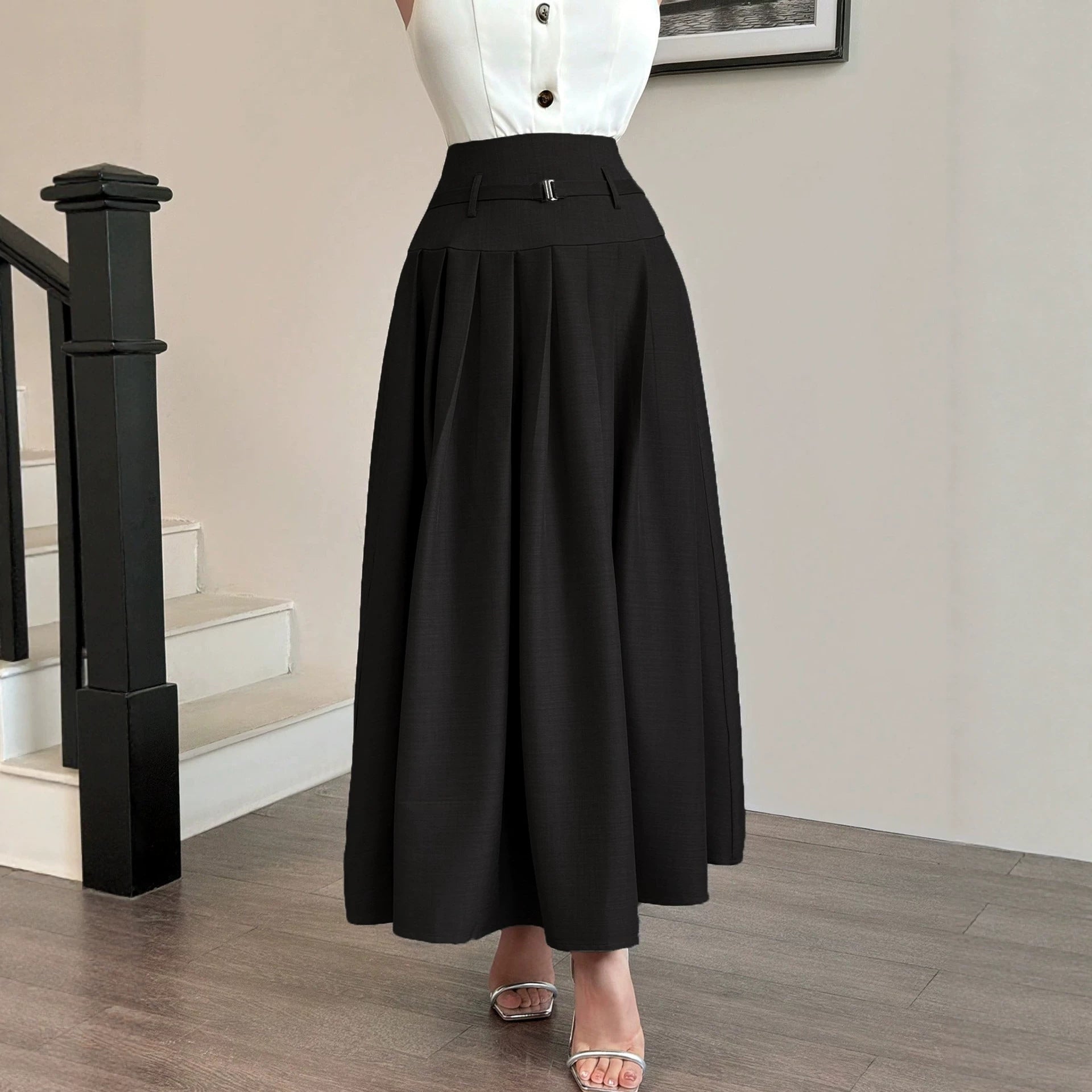 Office High End Design Black Skirt Belly Covering A line