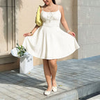 Women's Plus Size Summer White Suspender Hollow Out Dress