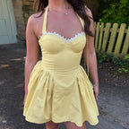 Square-Neck Elegant Backless Solid-Color Halter Waist Dress