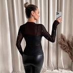 Sheer Mesh Rhinestone Long Sleeve Top