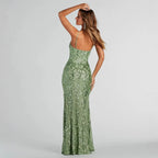 Women's Sequin Strap Backless High-Slit Dress