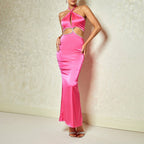 Women's Summer Women Clothing Sexy Dress Halter Stitching Hollow Out Cutout Sheath Dress