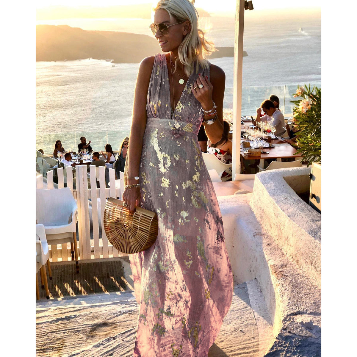 Women's V-Neck Bronzing Maxi Dress
