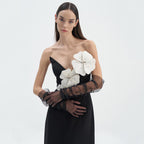 Women's Spring Summer Black Tube Top Dress Floral Diamond Core Split Off-Shoulder Design Dress Women Clothing