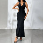 Women's Backless Halter Maxi Dress