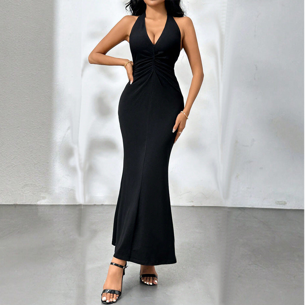 Women's Backless Halter Maxi Dress