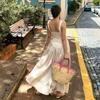 Spaghetti-Strap Satin A-Line Maxi Dress