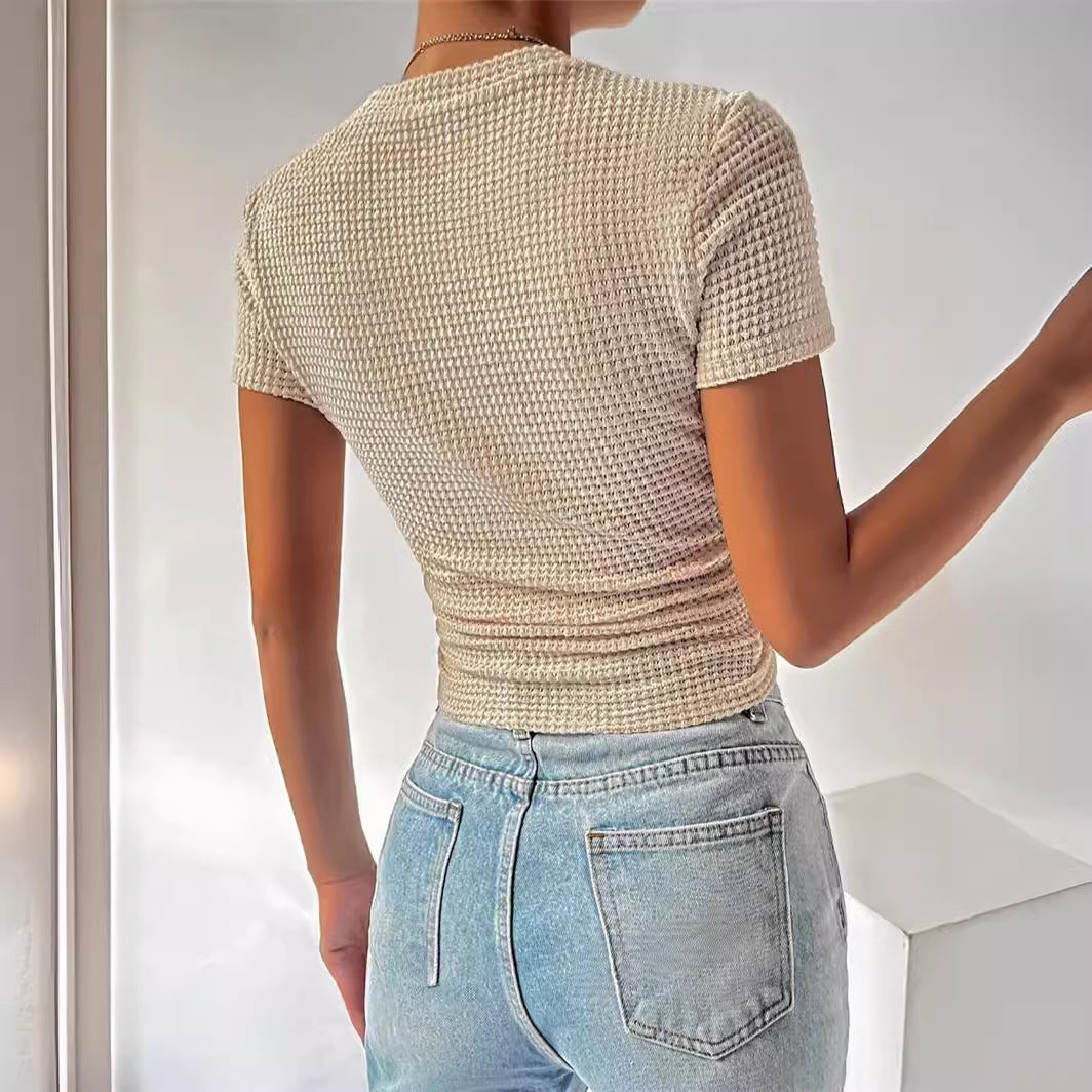 Women's Pleated Crew Neck Knit Top