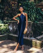 Fringe Halter Split Bodycon Maxi Dress