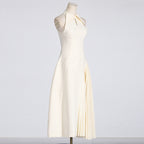 Women's Ivory Cutout Pleated Midi Dress