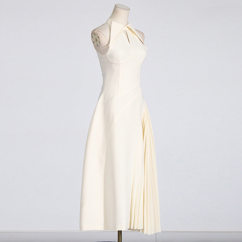 Women's Ivory Cutout Pleated Midi Dress