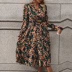 Leopard Print Long Sleeve Midi Dress
