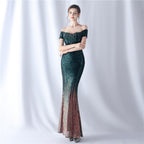 Women's Gradient Sequin Embellished Mix Match Beads Elegant Evening Dress