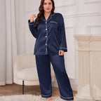 Plus Size Pajamas Long Silk-Like Nightdress Loose Lace Up Pajamas Suit Pajama