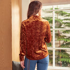 Retro Velvet Polo Collar Long Sleeve Shirt