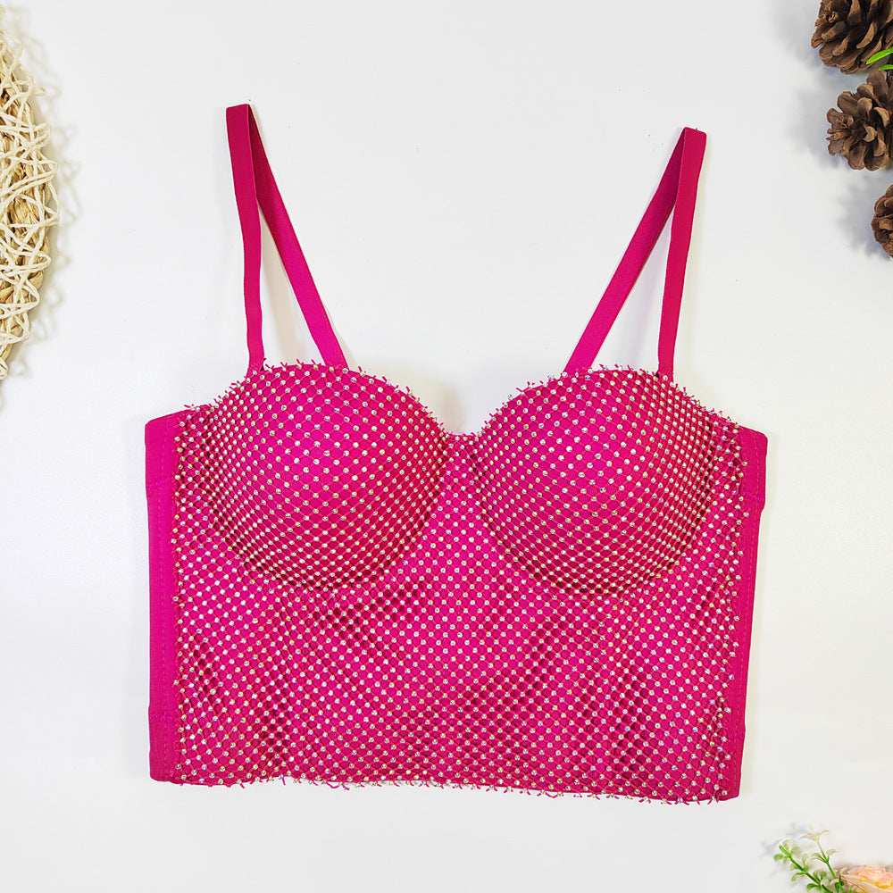 's Fishnet Diamond Plaid Camisole Sweet Spicy Top Boning Corset