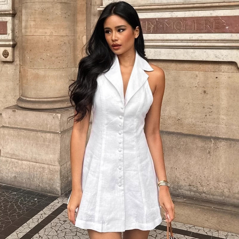 Linen Halter Backless Mini Dress