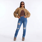Women's High-Waist Ripped Straight-Leg Jeans