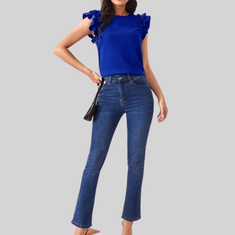 Women's Slimming T Shirt Ruffled Fashionable Short Sleeve Top