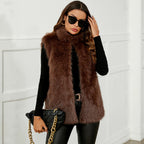 Women's Autumn Winter Women Environmental Protection Faux Fur Vest Coat Stand Up Collar Thermal Furry Sleeveless Waistcoat