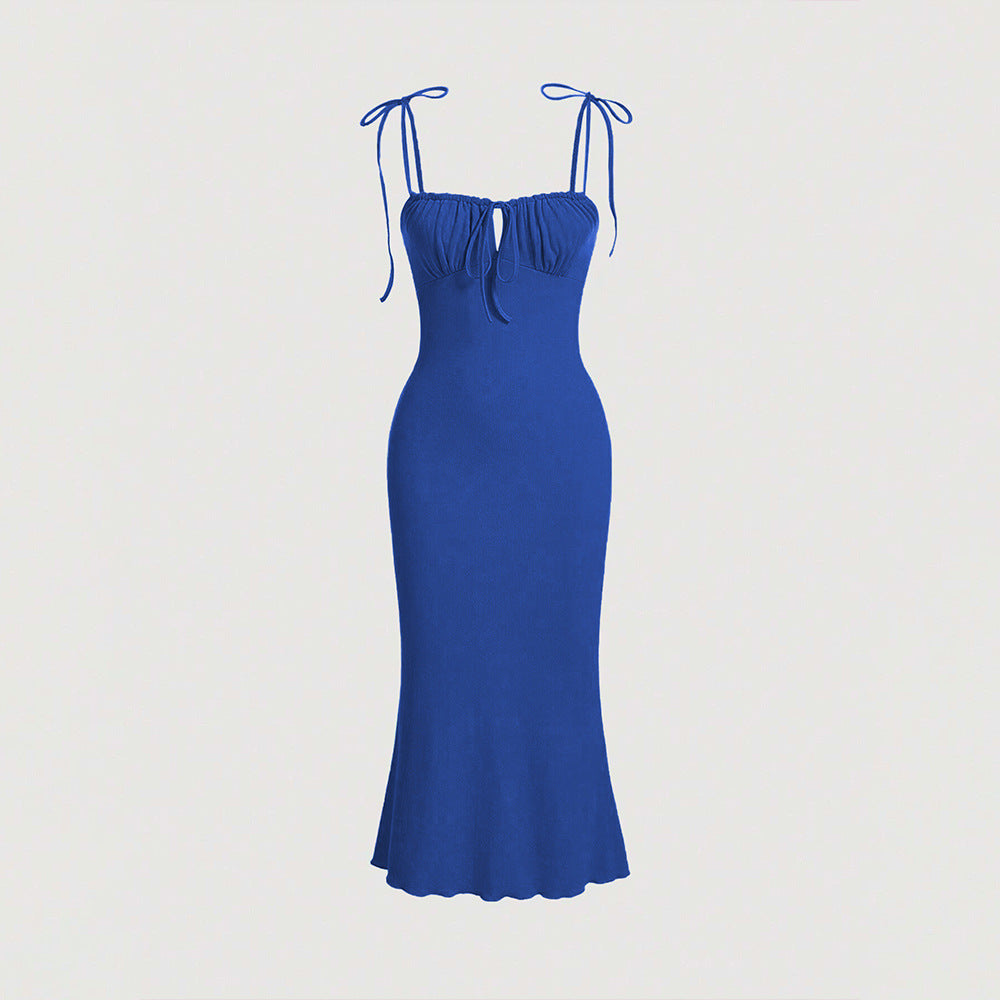 Women’s Knitted Lace-Up Drawstring Slim Dress