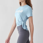 Women's Summer Yoga Wear Split Printed Short Sleeved T Shirt Design Women Pilates Sports Top