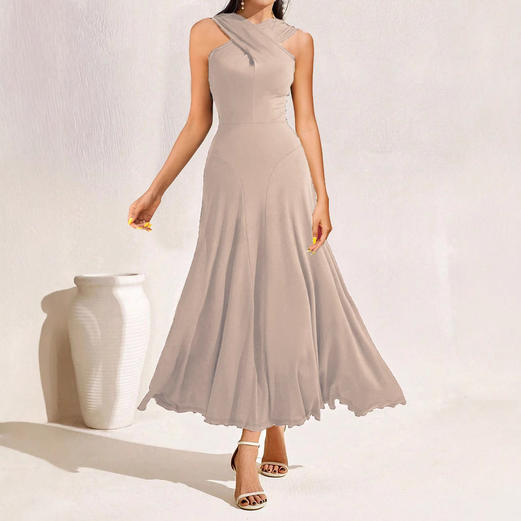 Women's Cross-Front Sleeveless A-Line Maxi Dress