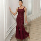 Women's Party Evening Dress Chiffon Stitching Sequ Dress