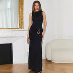 Women's Stand-Collar Ring Cutout Backless Dress