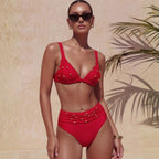 Women's Triangle Ruched Beaded Bikini Set