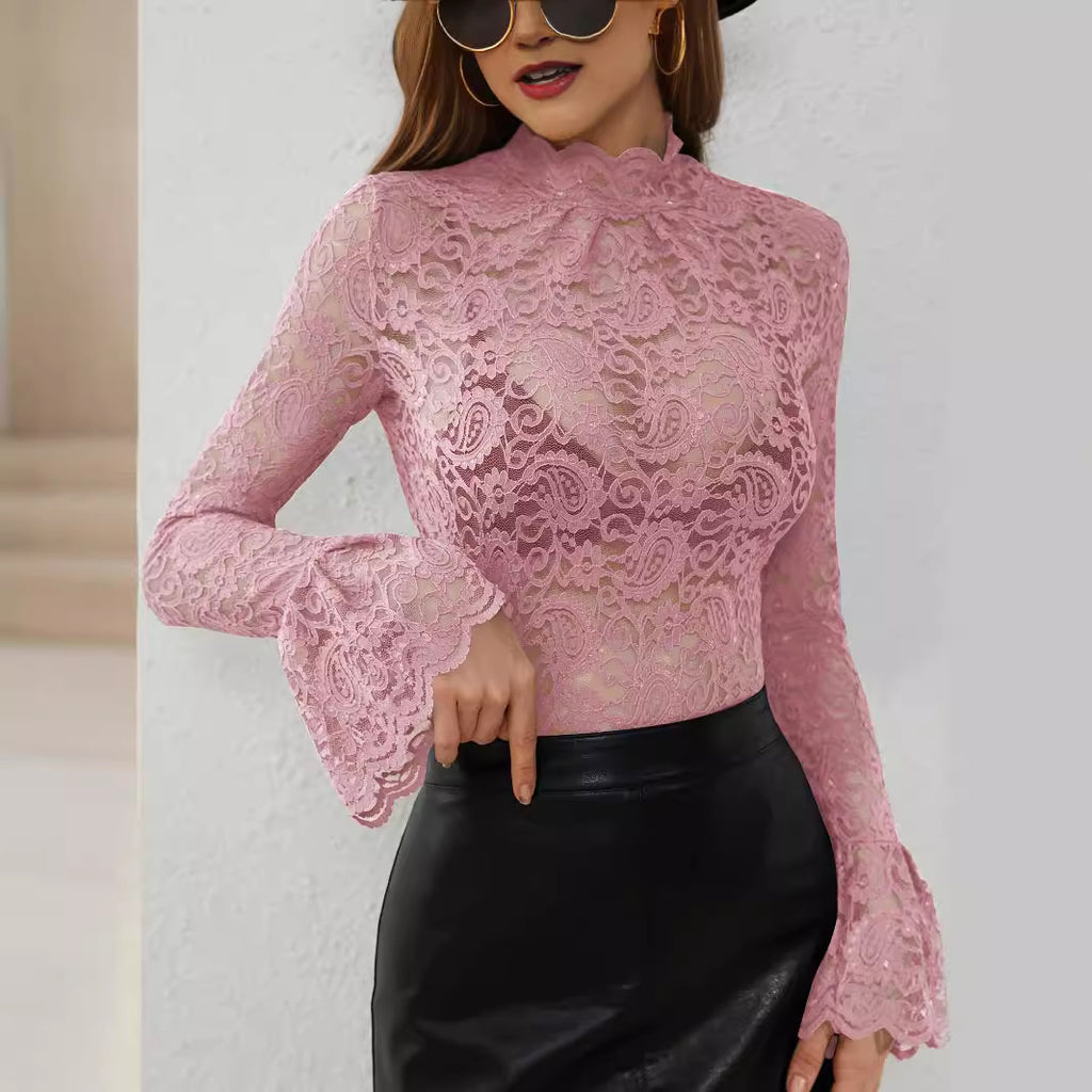 Paisley Lace Bell Sleeve Fitted Top