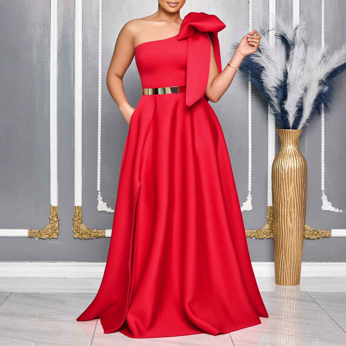 Women's Summer Graceful Fashionable Oblique Shoulder Dress