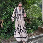 Printed Long-Sleeve Retro Dress