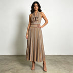 Women's Retro Striped Halter Maxi Dress