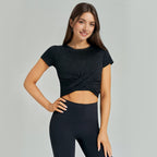 Nude Feel Ice Feeling Mesh Yoga Clothes Women Summer Thin Pilates Cross Twist Quick Drying Breathable Workout Clothes Women Tops(Runs Small)