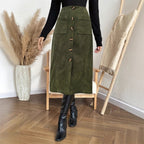 Autumn Casual Office Elastic Waist Breasted Patch Skirt