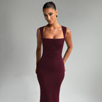 Women's Spring Summer Slim Fit Square Collar Sleeveless Waist Slimming Dress