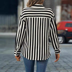Women's Best Seller Striped Collared Can Open Long Sleeve Shirt