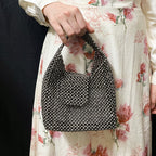 Women's Silver Beaded Woven Handbag