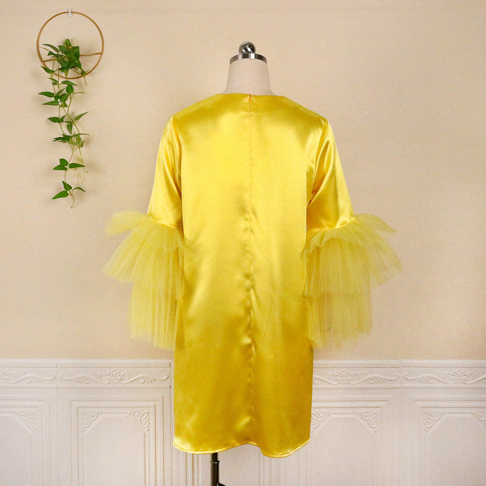 Mesh-Panel Crew-Neck Dress