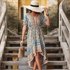 Women's Retro Printed Asymmetric Vacation Midi Dress