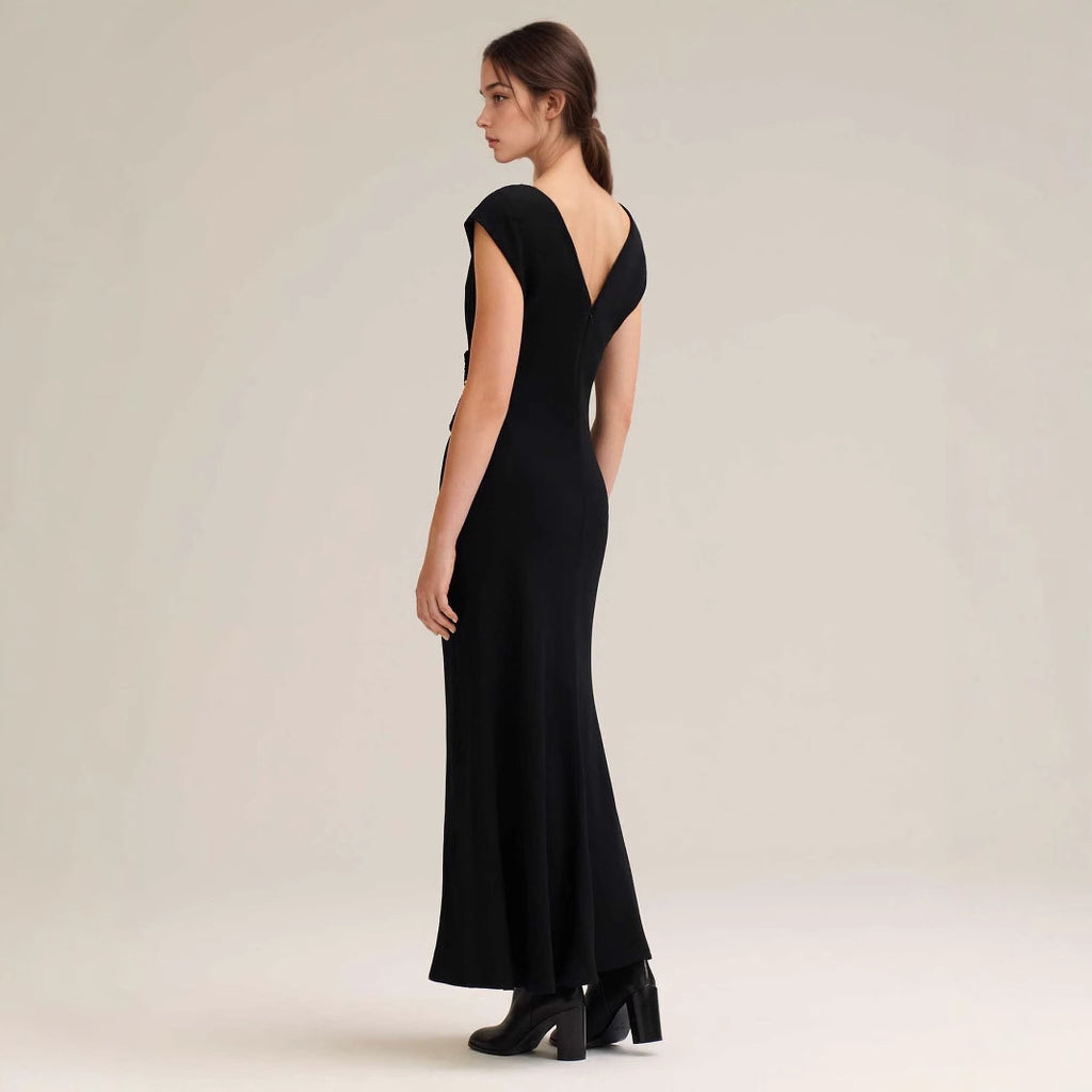 Women's Solid Color Simple Elegant Pleated Button Dress
