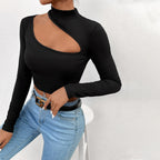 Women's Women's T Shirt Fal Winter Slim Cropped Exposed Short Long