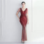 Women's Beaded Sequin Gala Dinner Long Evening Dress Fishtail